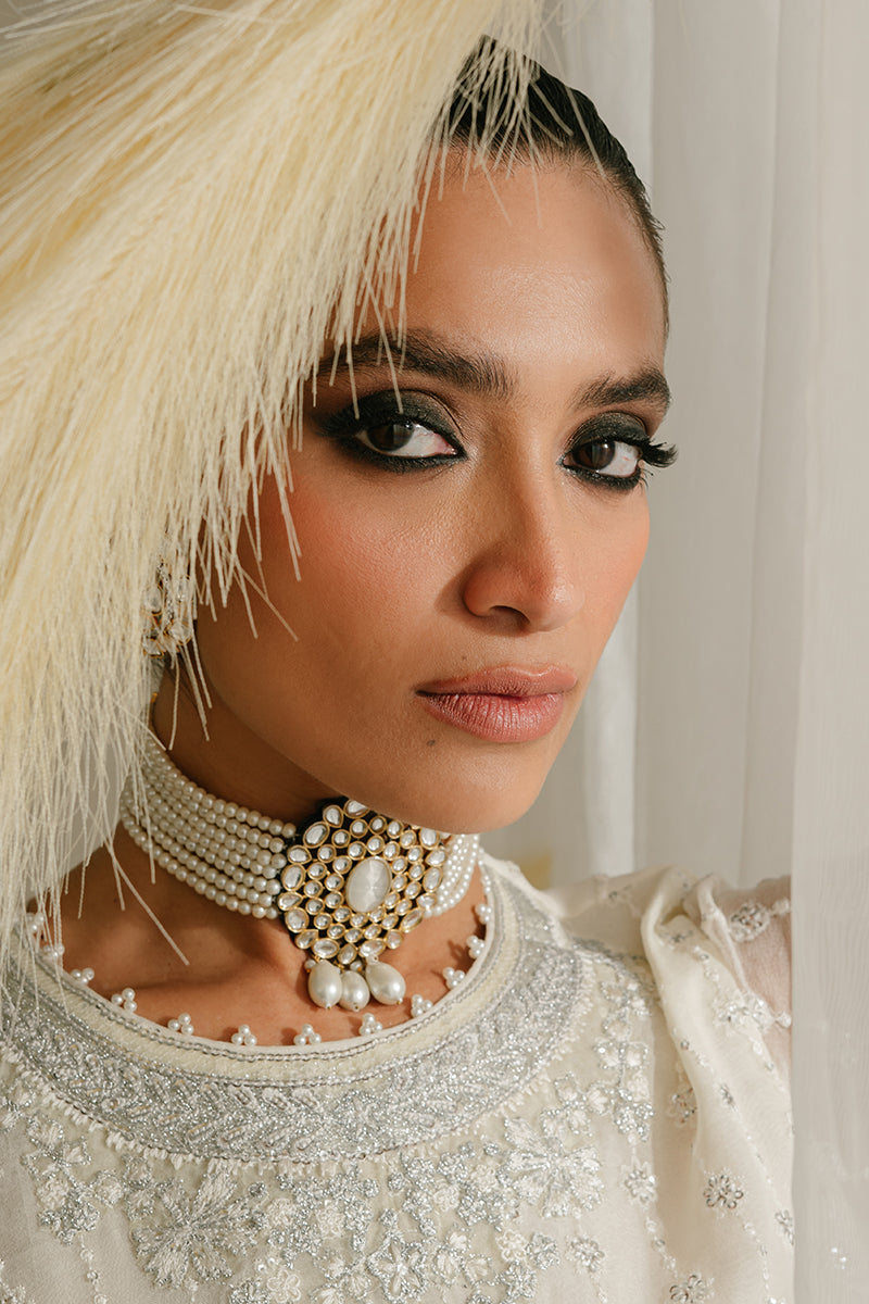 RISTINE GRIZZLED-4PC CHIFFON EMBROIDERED SUIT || LUXE ATELIER-23 || CROSS STITCH in UK USA UAE online kapraye.com