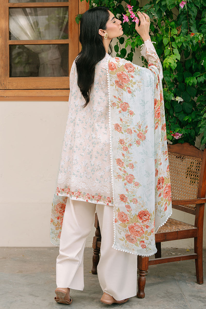 CREAMY SPLASH-3PC PRINTED CAMBRIC SUIT | THE MONSOON EDIT | CROSS STITCH