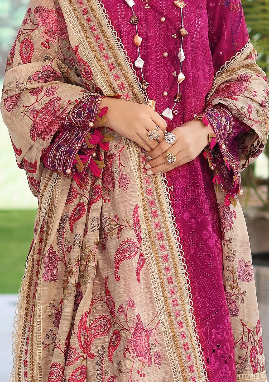 ELC-11 HOT PINK | Elaf Festive Chikankari 2023 | ELAF Premium in UK USA UAE online kapraye.com