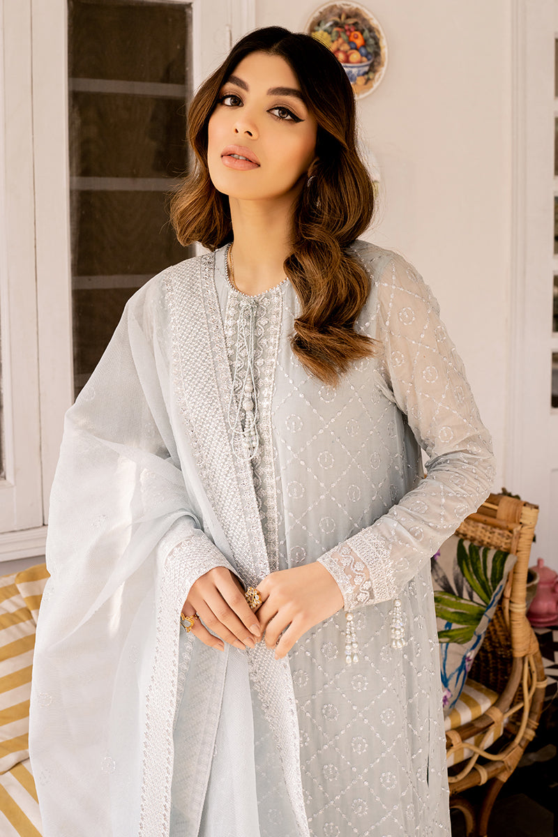 STERLING PEARL-4PC CHIFFON EMBROIDERED SUIT || LUXE ATELIER-23 || CROSS STITCH in UK USA UAE online kapraye.com