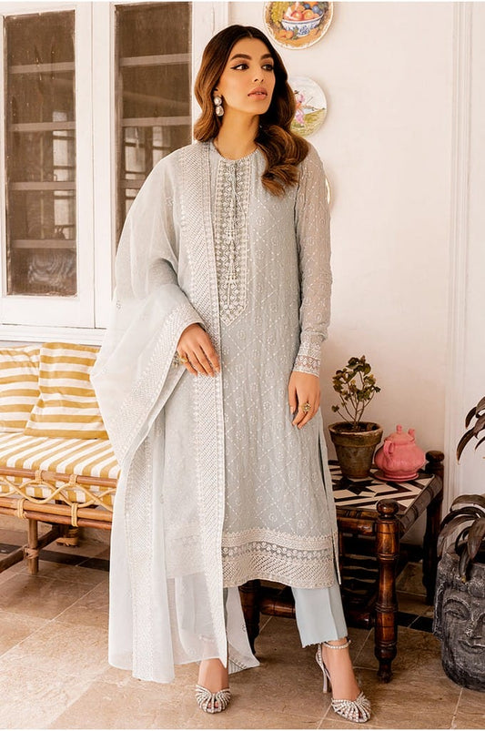 STERLING PEARL-4PC CHIFFON EMBROIDERED SUIT || LUXE ATELIER-23 || CROSS STITCH in UK USA UAE online kapraye.com