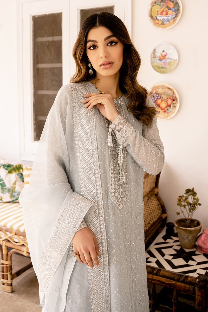 STERLING PEARL-4PC CHIFFON EMBROIDERED SUIT || LUXE ATELIER-23 || CROSS STITCH in UK USA UAE online kapraye.com