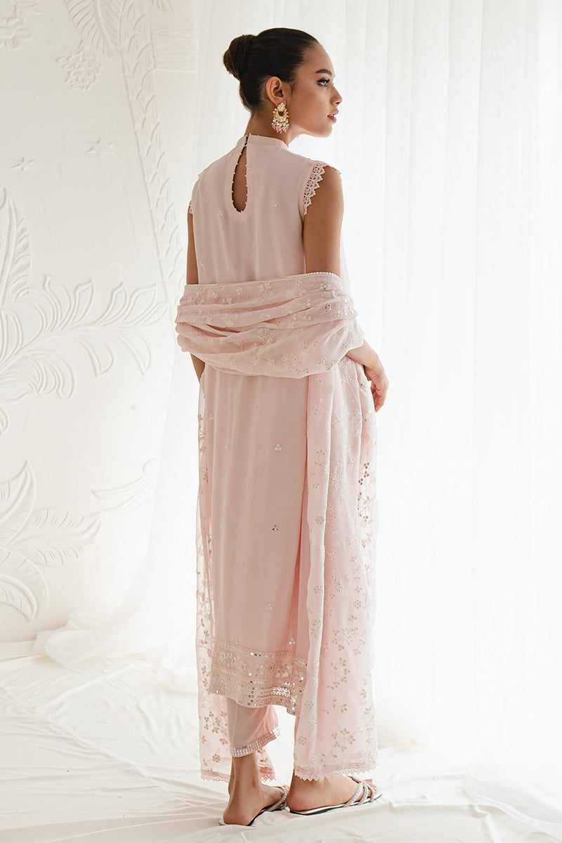 SHELL PINK-4PC CHIFFON EMBROIDERED SUIT || LUXE ATELIER-23 || CROSS STITCH in UK USA UAE online kapraye.com