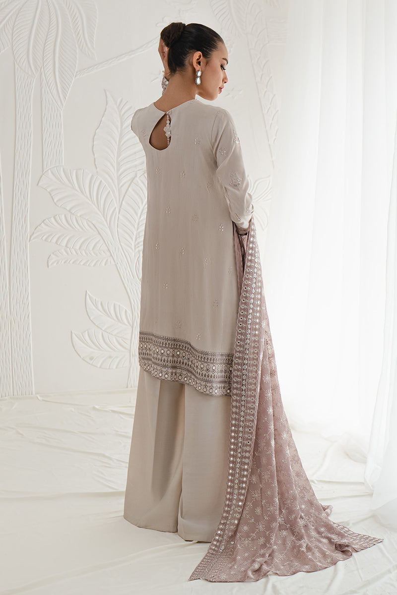 RADIANT ASH-3PC SILK EMBROIDERED SUIT || LUXE ATELIER-23 || CROSS STITCH in UK USA UAE online kapraye.com