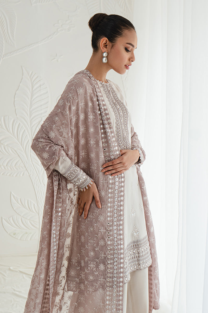 RADIANT ASH-3PC SILK EMBROIDERED SUIT || LUXE ATELIER-23 || CROSS STITCH in UK USA UAE online kapraye.com