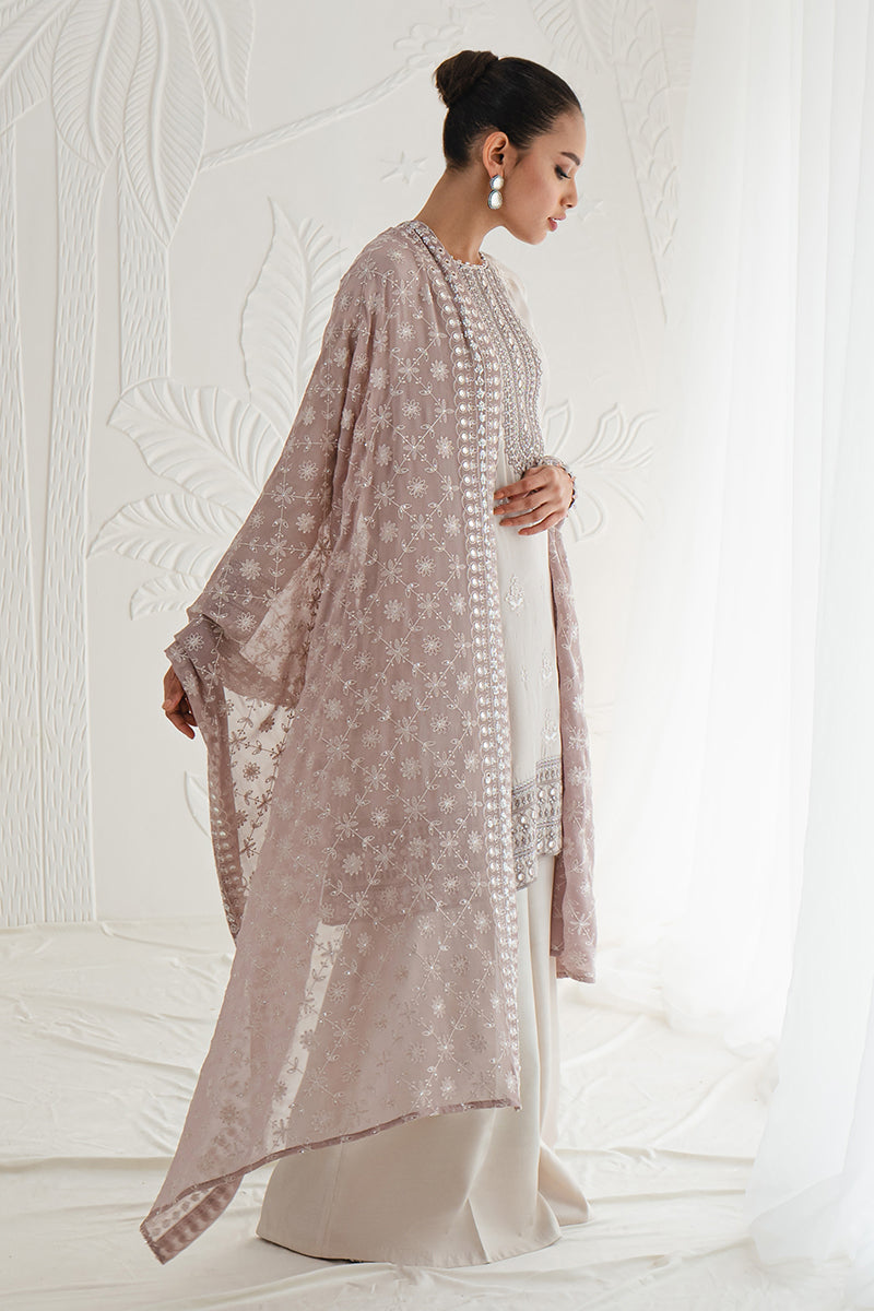 RADIANT ASH-3PC SILK EMBROIDERED SUIT || LUXE ATELIER-23 || CROSS STITCH in UK USA UAE online kapraye.com