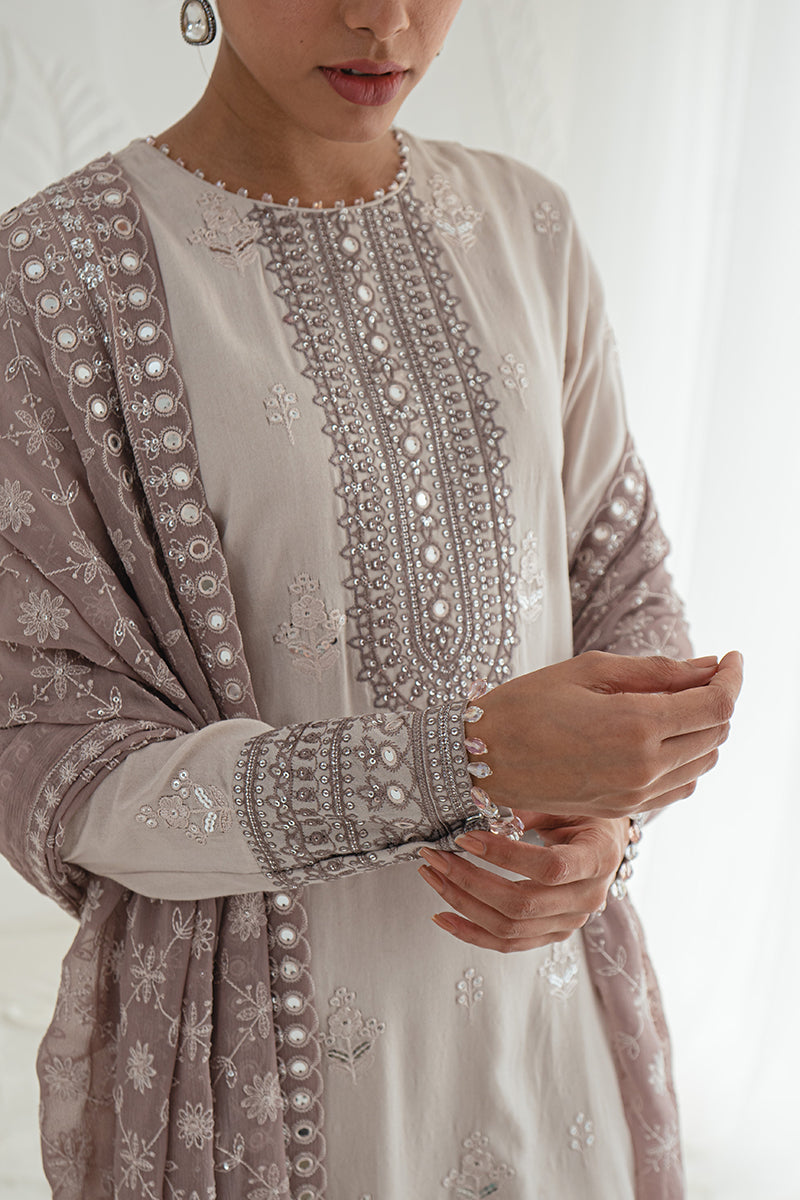 RADIANT ASH-3PC SILK EMBROIDERED SUIT || LUXE ATELIER-23 || CROSS STITCH in UK USA UAE online kapraye.com