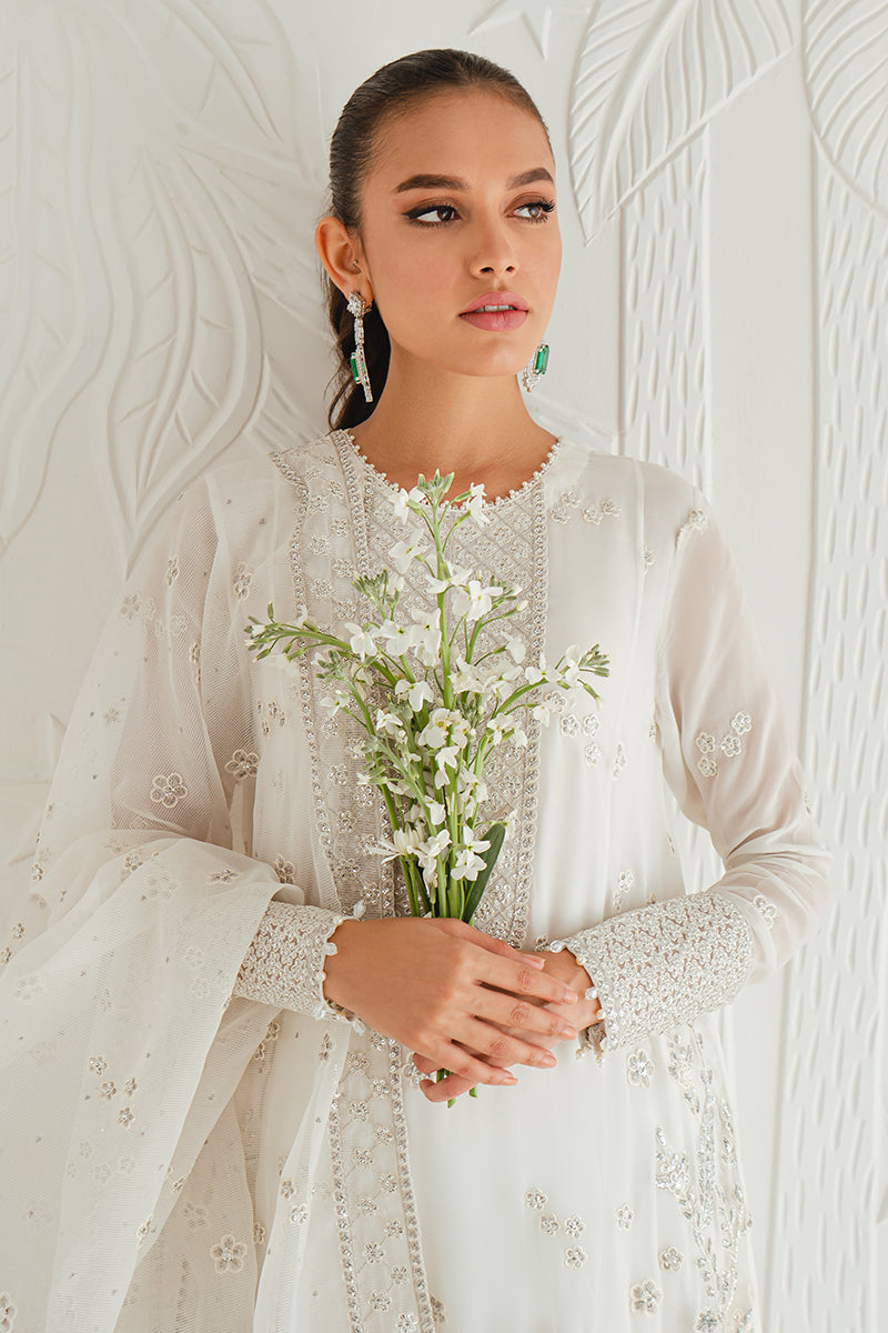 IVORY GLINT-4PC CHIFFON EMBROIDERED SUIT || LUXE ATELIER-23 || CROSS STITCH in UK USA UAE online kapraye.com