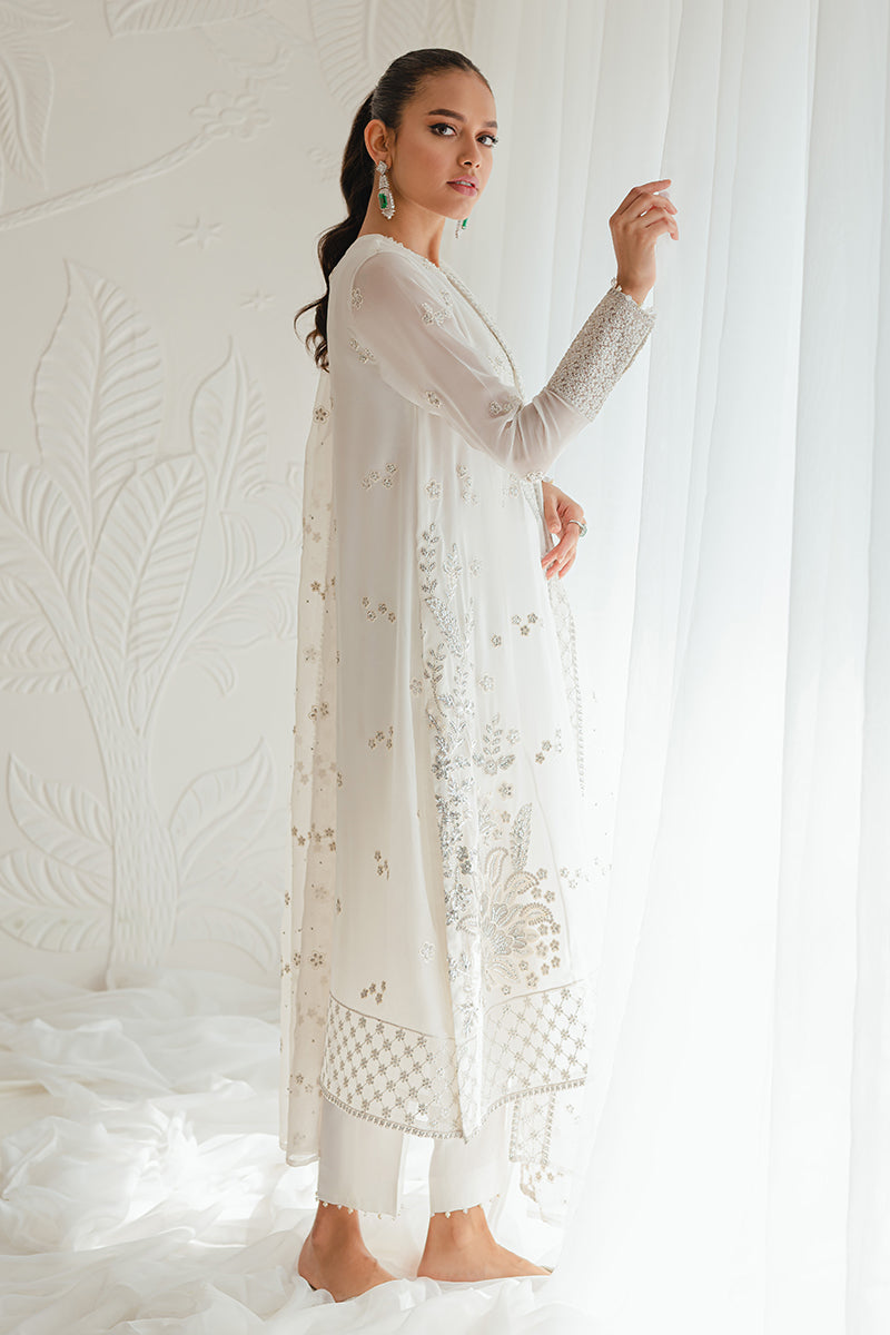 IVORY GLINT-4PC CHIFFON EMBROIDERED SUIT || LUXE ATELIER-23 || CROSS STITCH in UK USA UAE online kapraye.com