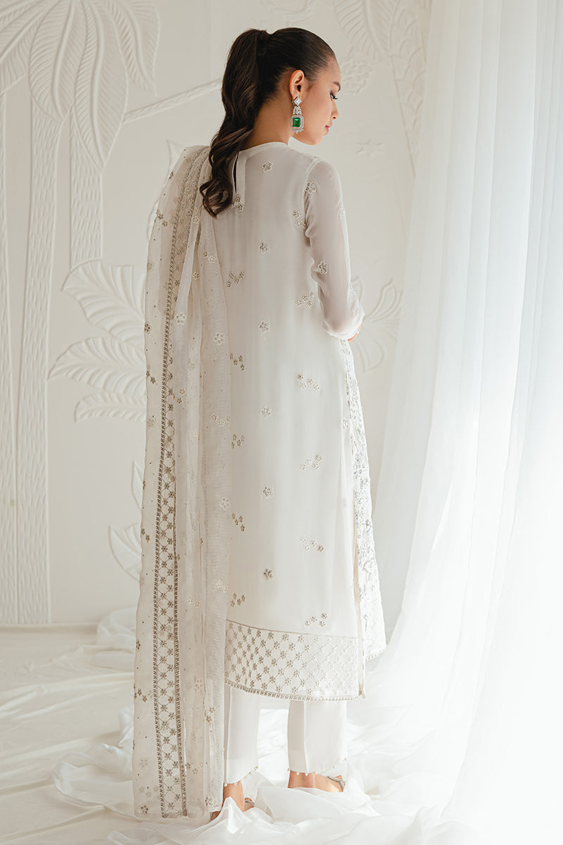 IVORY GLINT-4PC CHIFFON EMBROIDERED SUIT || LUXE ATELIER-23 || CROSS STITCH in UK USA UAE online kapraye.com