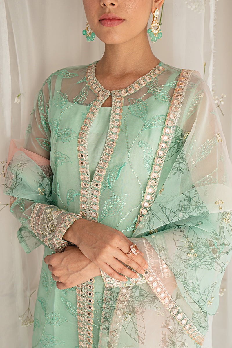 VERDANT STONE-4PC ORGANZA EMBROIDERED SUIT || LUXE ATELIER-23 || CROSS STITCH in UK USA UAE online kapraye.com