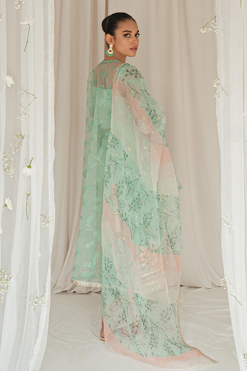 VERDANT STONE-4PC ORGANZA EMBROIDERED SUIT || LUXE ATELIER-23 || CROSS STITCH in UK USA UAE online kapraye.com