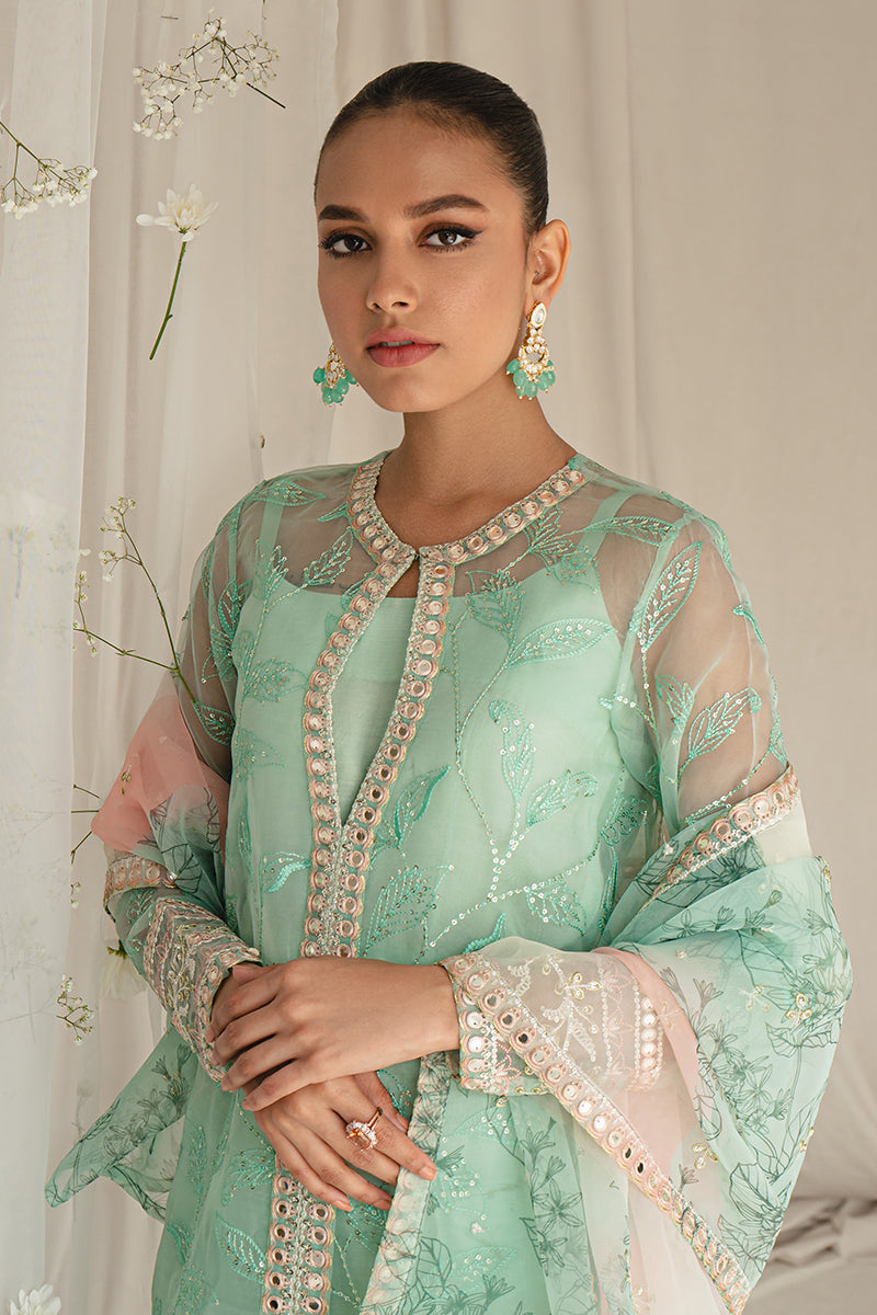 VERDANT STONE-4PC ORGANZA EMBROIDERED SUIT || LUXE ATELIER-23 || CROSS STITCH in UK USA UAE online kapraye.com