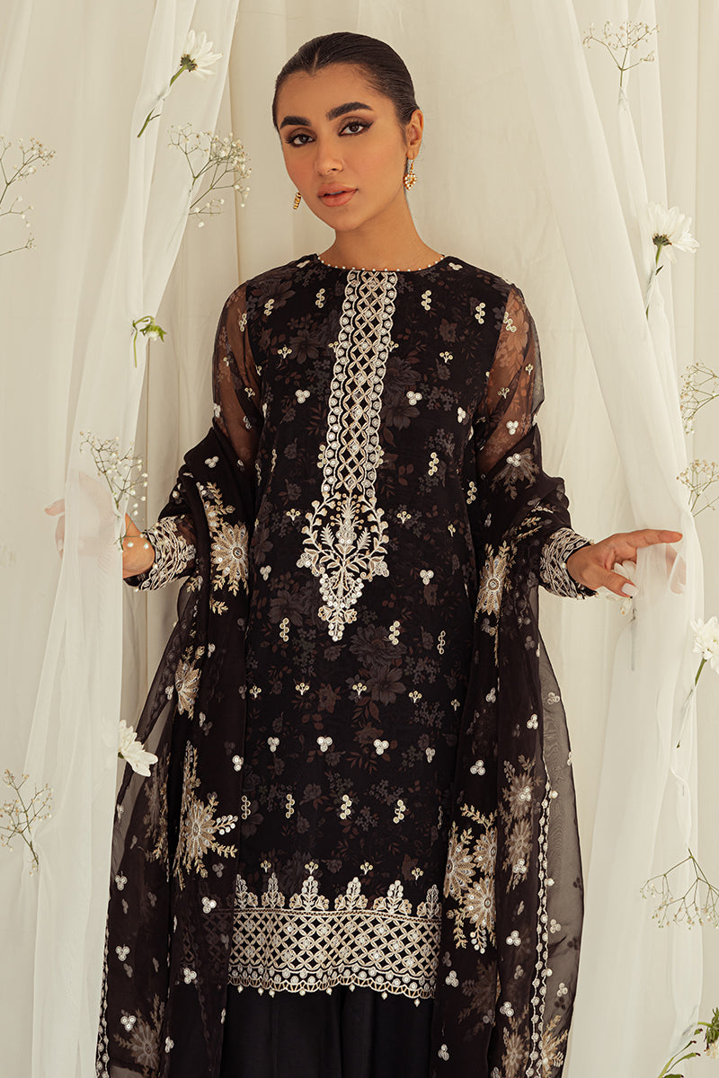 WISTERIA BELLA-4PC ORGANZA PRINTED & EMBROIDERED SUIT || LUXE ATELIER-23 || CROSS STITCH in UK USA UAE online kapraye.com