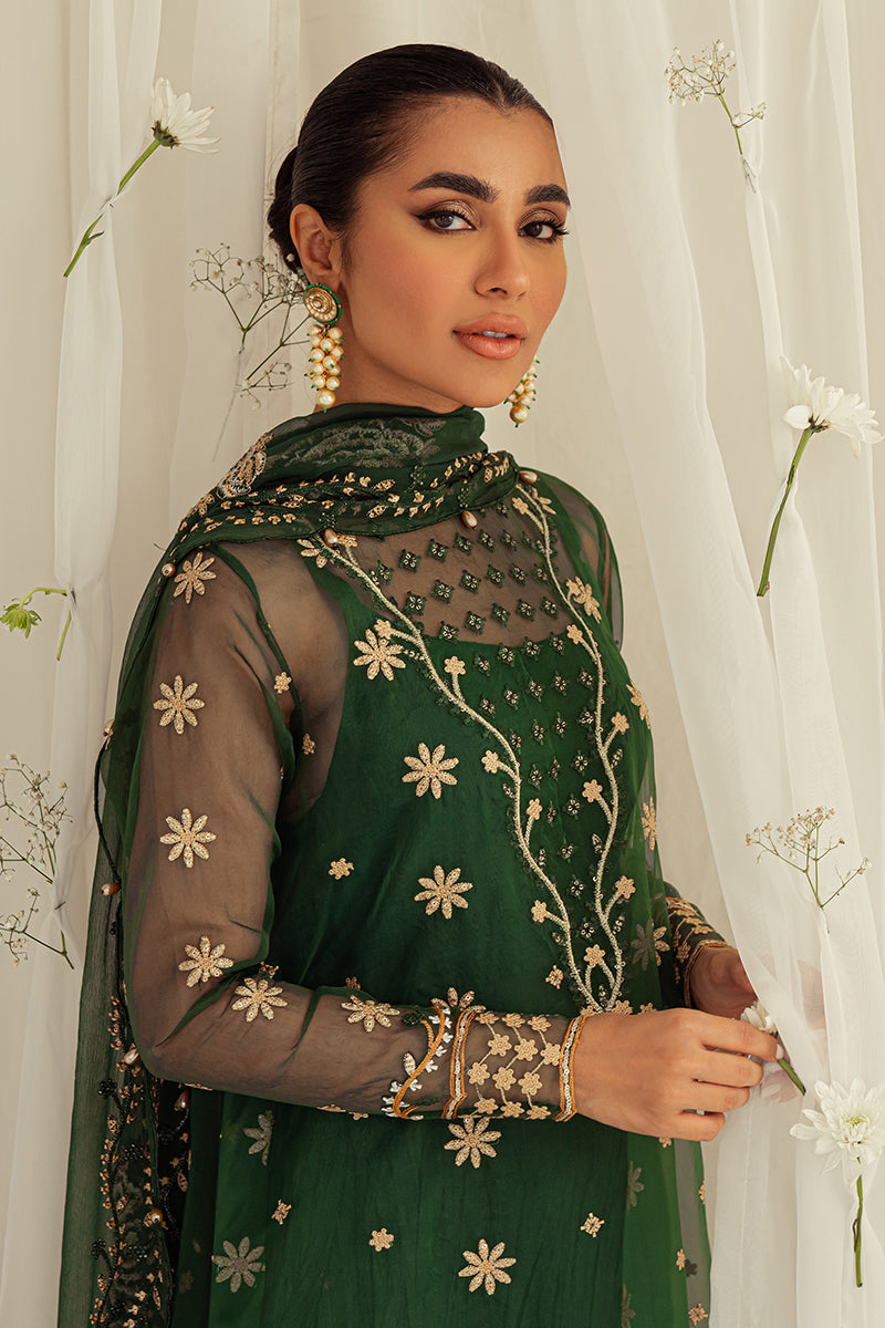 EMERALD CEYLON-4PC ORGANZA EMBROIDERED SUIT || LUXE ATELIER-23 || CROSS STITCH in UK USA UAE online kapraye.com