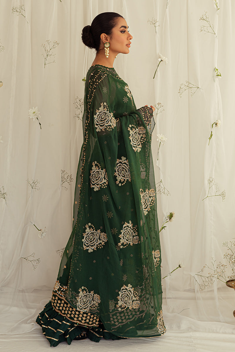 EMERALD CEYLON-4PC ORGANZA EMBROIDERED SUIT || LUXE ATELIER-23 || CROSS STITCH in UK USA UAE online kapraye.com