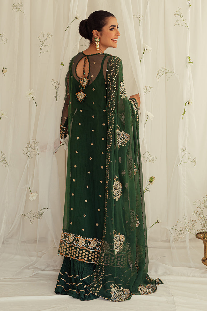 EMERALD CEYLON-4PC ORGANZA EMBROIDERED SUIT || LUXE ATELIER-23 || CROSS STITCH in UK USA UAE online kapraye.com