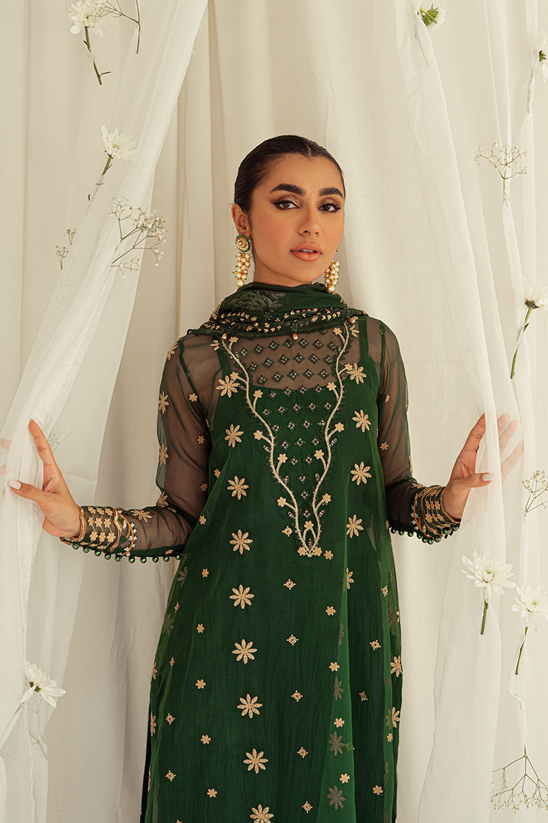 EMERALD CEYLON-4PC ORGANZA EMBROIDERED SUIT || LUXE ATELIER-23 || CROSS STITCH in UK USA UAE online kapraye.com