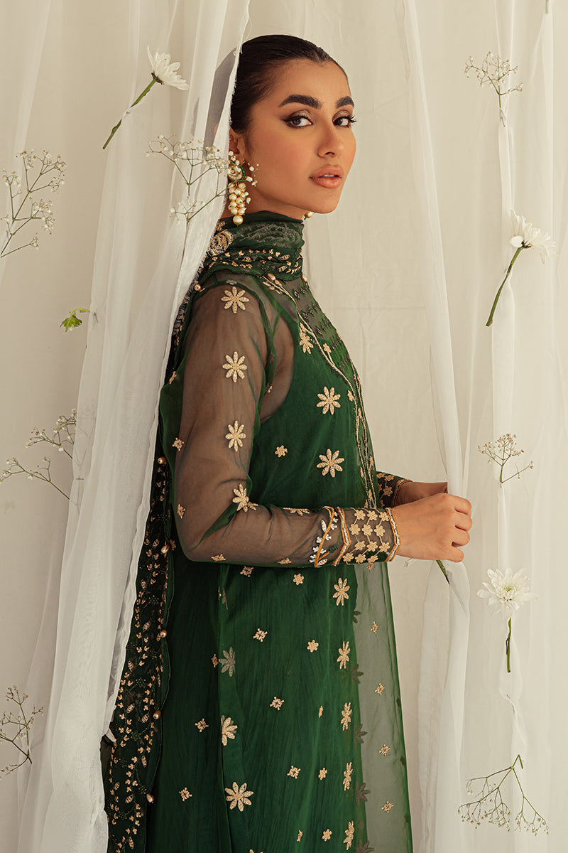 EMERALD CEYLON-4PC ORGANZA EMBROIDERED SUIT || LUXE ATELIER-23 || CROSS STITCH in UK USA UAE online kapraye.com