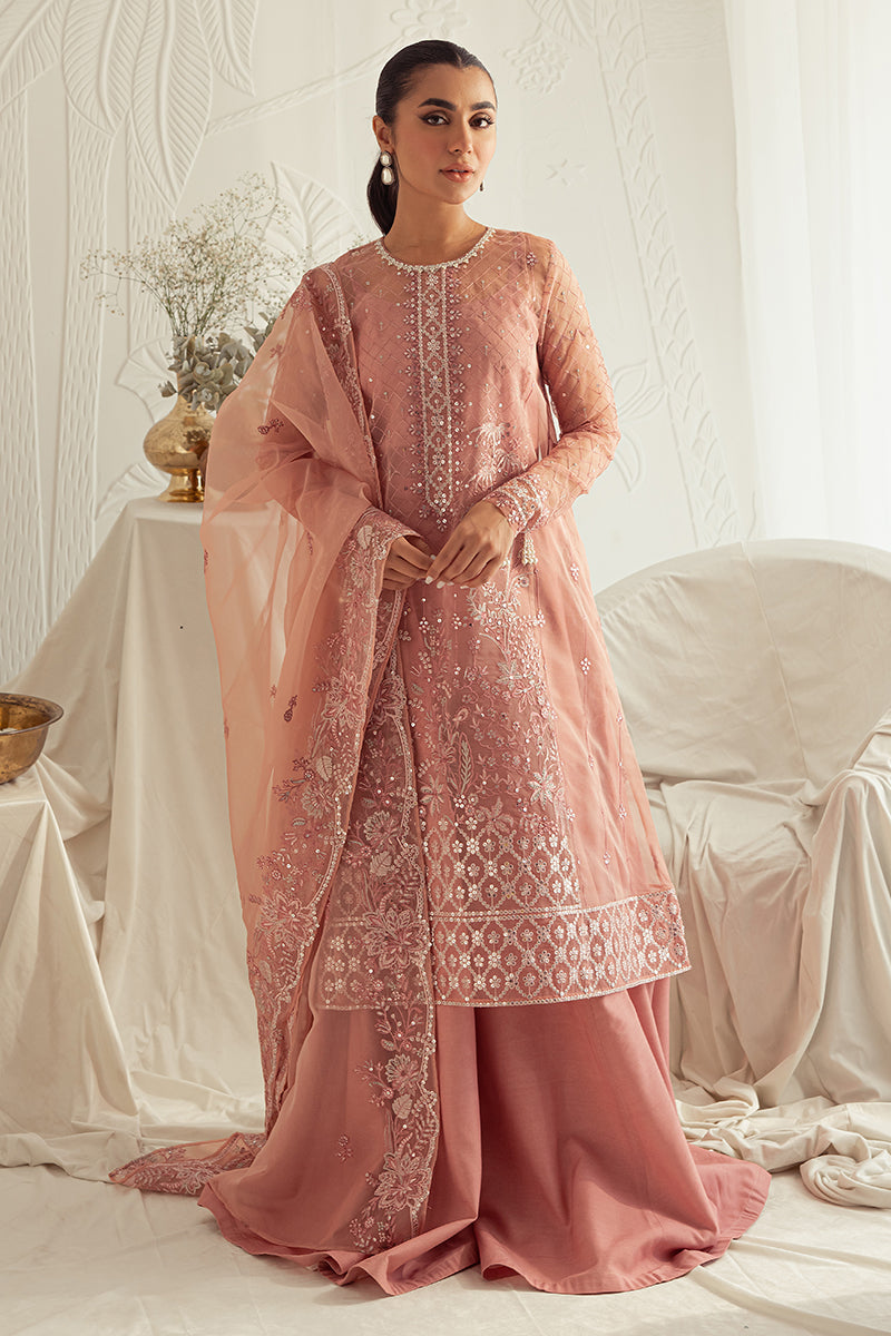 CASHMERE HAZE-4PC: ORGANZA EMBROIDERED SUIT|| LUXE ATELIER-23 || CROSS STITCH in UK USA UAE online kapraye.com