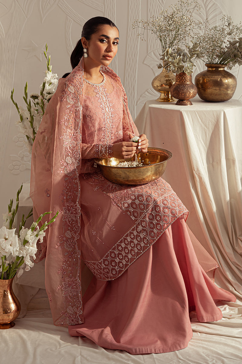 CASHMERE HAZE-4PC: ORGANZA EMBROIDERED SUIT|| LUXE ATELIER-23 || CROSS STITCH in UK USA UAE online kapraye.com