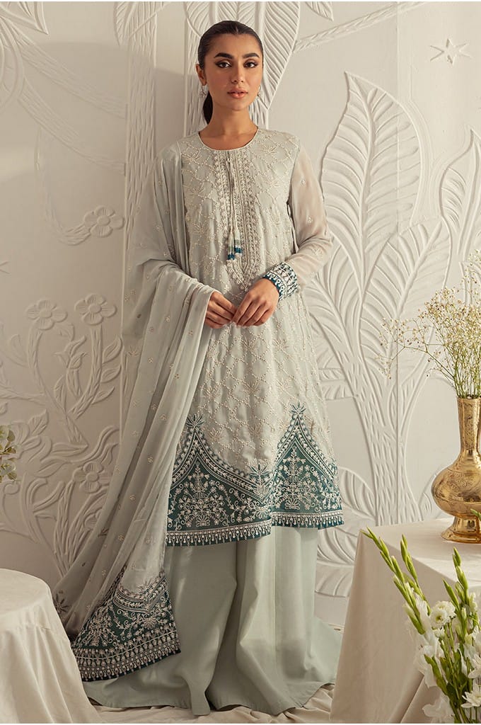 FREESIA PEARL-4PC CHIFFON EMBROIDERED SUIT || LUXE ATELIER-23 || CROSS STITCH in UK USA UAE online kapraye.com