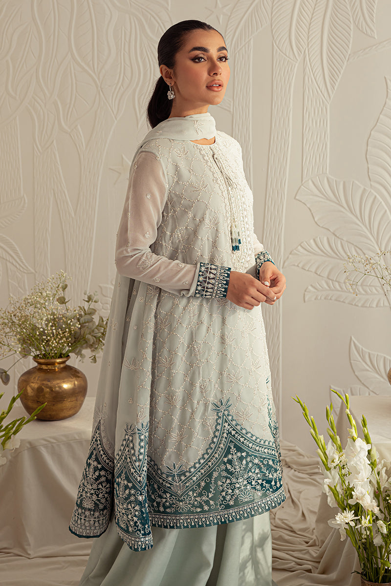 FREESIA PEARL-4PC CHIFFON EMBROIDERED SUIT || LUXE ATELIER-23 || CROSS STITCH in UK USA UAE online kapraye.com