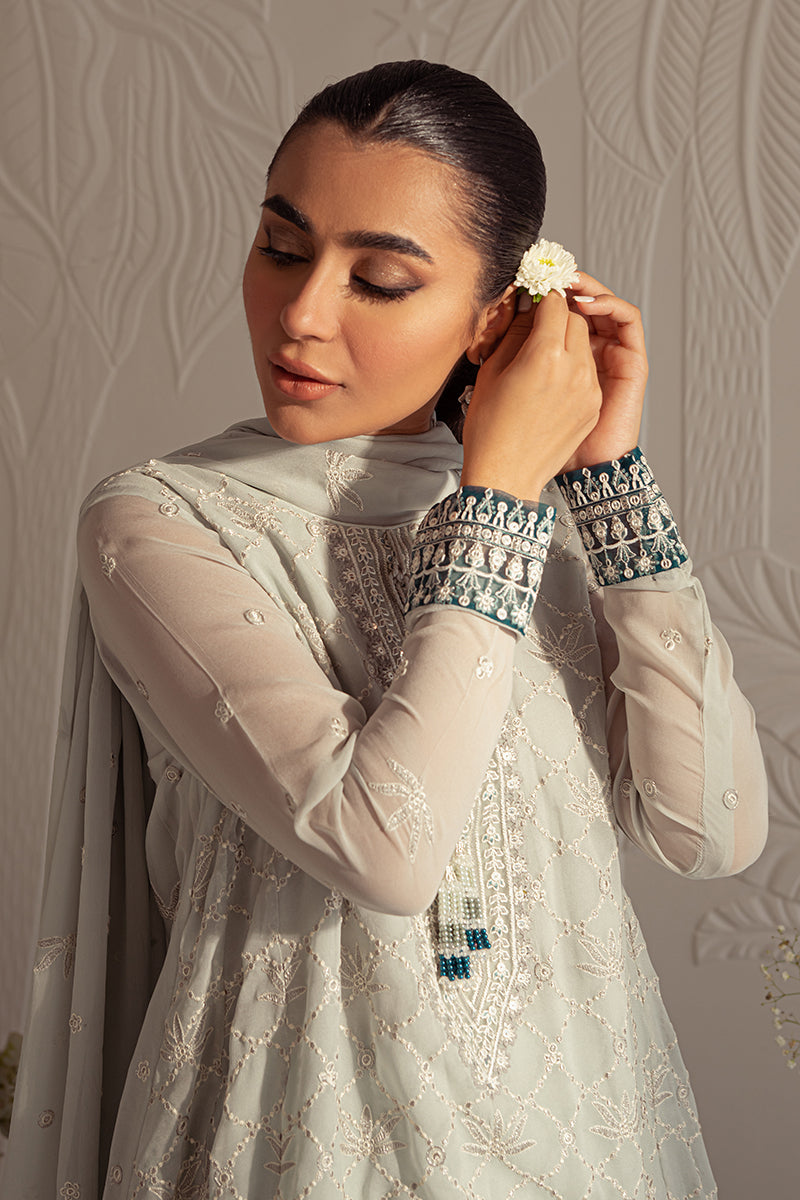 FREESIA PEARL-4PC CHIFFON EMBROIDERED SUIT || LUXE ATELIER-23 || CROSS STITCH in UK USA UAE online kapraye.com