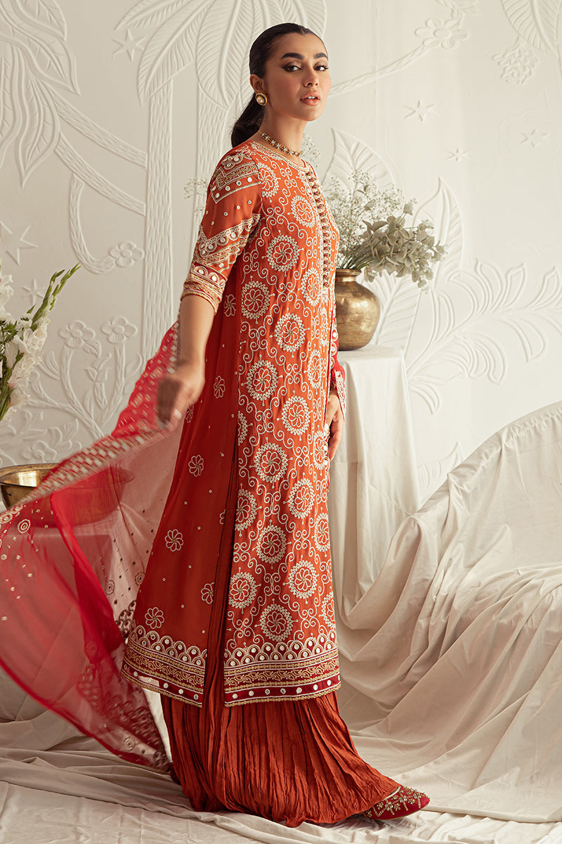 CRIMSON RUBY-4PC CHIFFON EMBROIDERED SUIT || LUXE ATELIER-23 || CROSS STITCH in UK USA UAE online kapraye.com