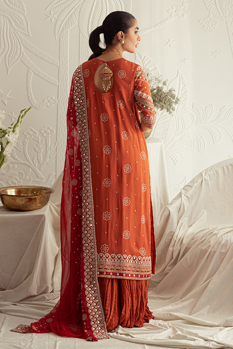 CRIMSON RUBY-4PC CHIFFON EMBROIDERED SUIT || LUXE ATELIER-23 || CROSS STITCH in UK USA UAE online kapraye.com