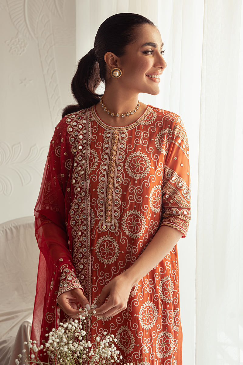 CRIMSON RUBY-4PC CHIFFON EMBROIDERED SUIT || LUXE ATELIER-23 || CROSS STITCH in UK USA UAE online kapraye.com