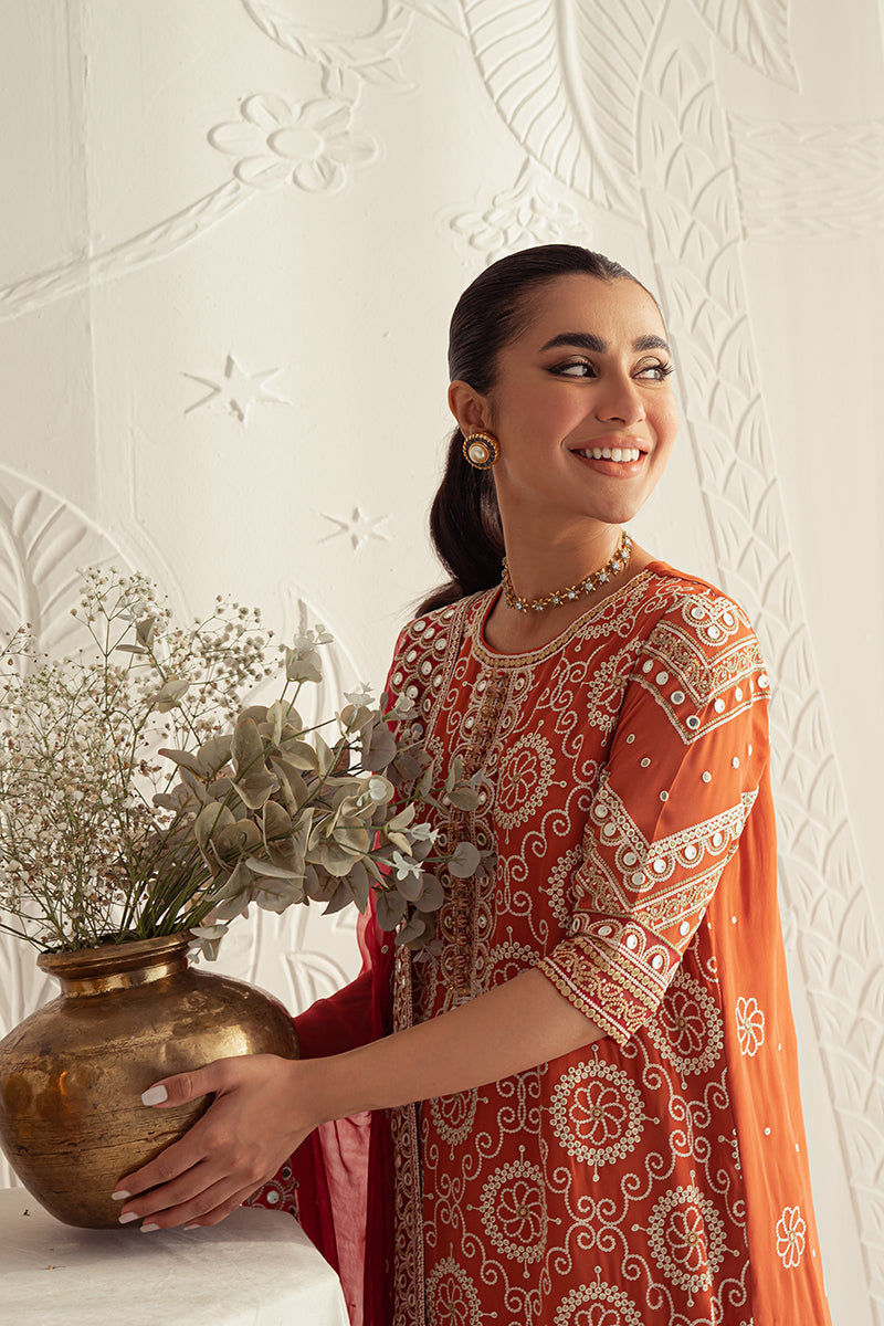 CRIMSON RUBY-4PC CHIFFON EMBROIDERED SUIT || LUXE ATELIER-23 || CROSS STITCH in UK USA UAE online kapraye.com