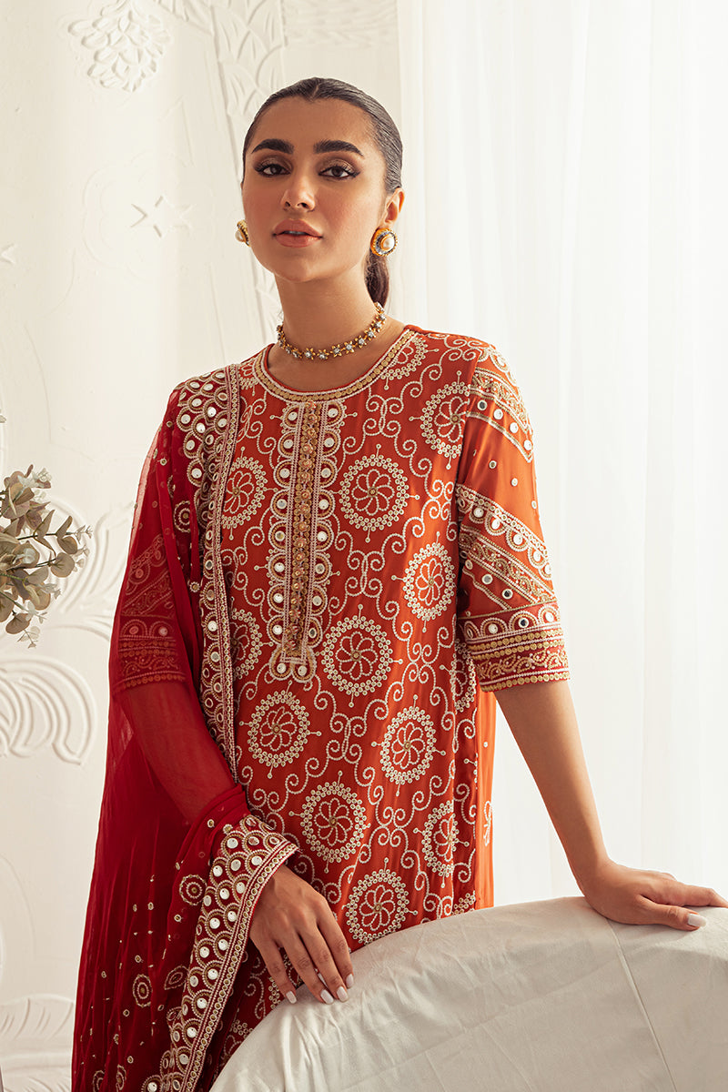 CRIMSON RUBY-4PC CHIFFON EMBROIDERED SUIT || LUXE ATELIER-23 || CROSS STITCH in UK USA UAE online kapraye.com