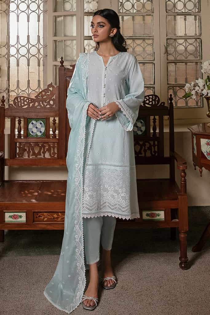 BLUE GLAZE-3PC CHIKANKARI LAWN SUIT | CHIKANKARI LAWN | CROSS STITCH in UK USA UAE online kapraye.com