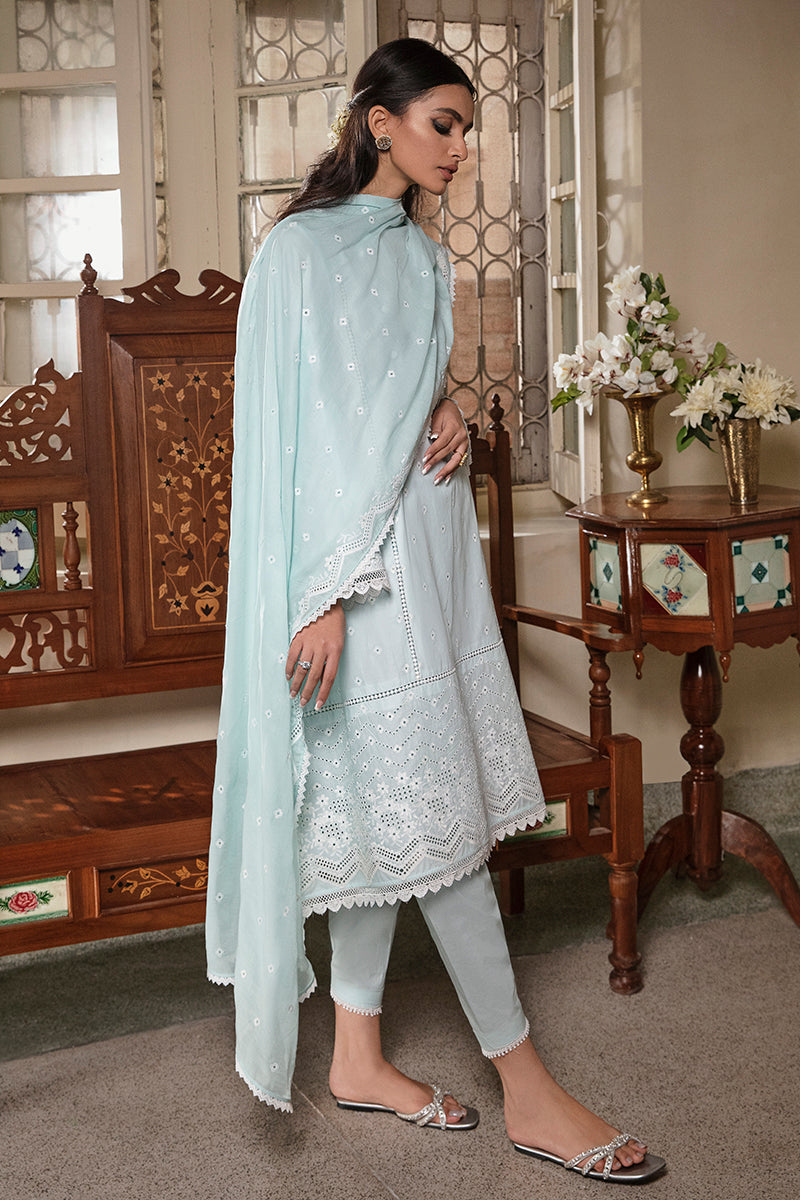 BLUE GLAZE-3PC CHIKANKARI LAWN SUIT | CHIKANKARI LAWN | CROSS STITCH in UK USA UAE online kapraye.com