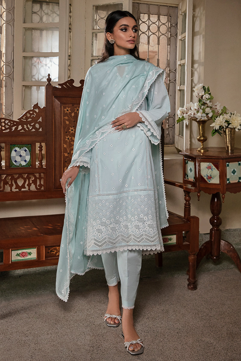 BLUE GLAZE-3PC CHIKANKARI LAWN SUIT | CHIKANKARI LAWN | CROSS STITCH in UK USA UAE online kapraye.com