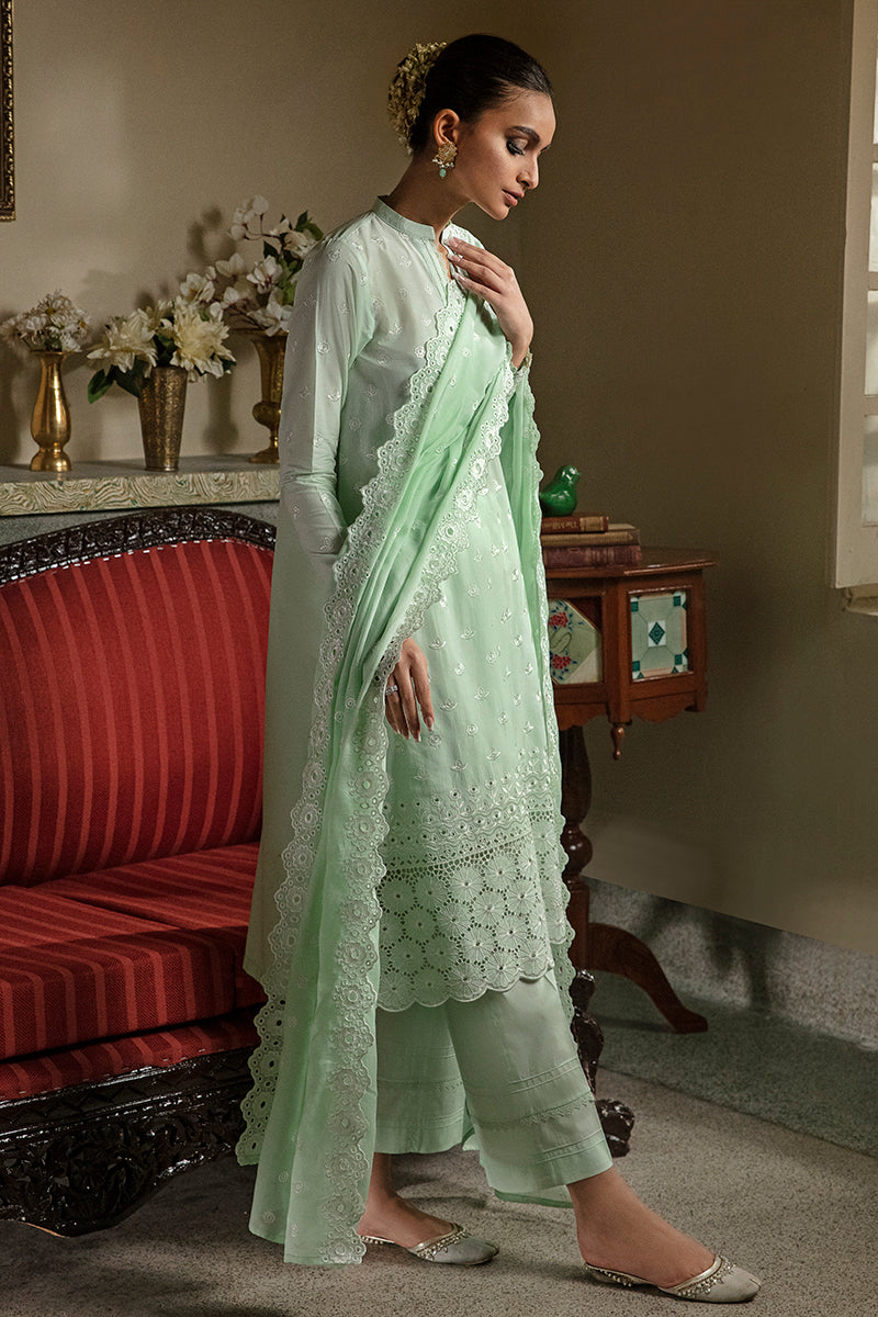 MINT VOYAGE-3PC CHIKANKARI LAWN SUIT | CHIKANKARI LAWN | CROSS STITCH in UK USA UAE online kapraye.com