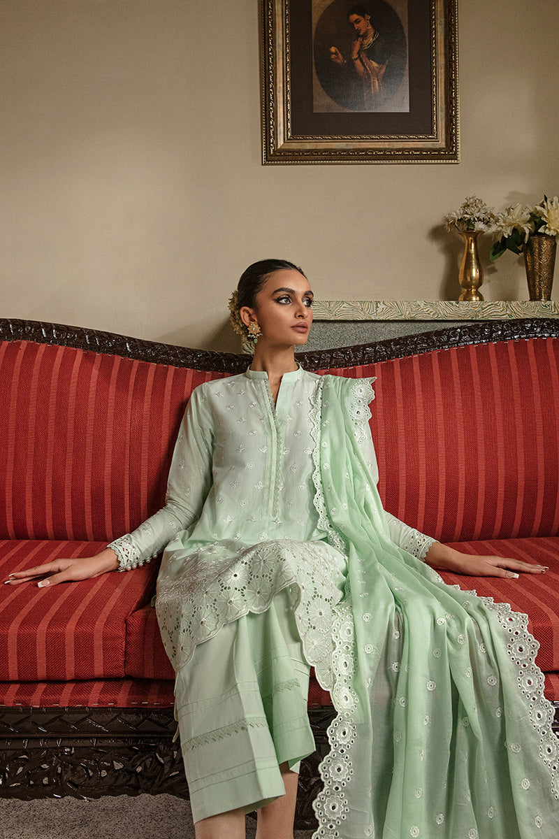 MINT VOYAGE-3PC CHIKANKARI LAWN SUIT | CHIKANKARI LAWN | CROSS STITCH in UK USA UAE online kapraye.com