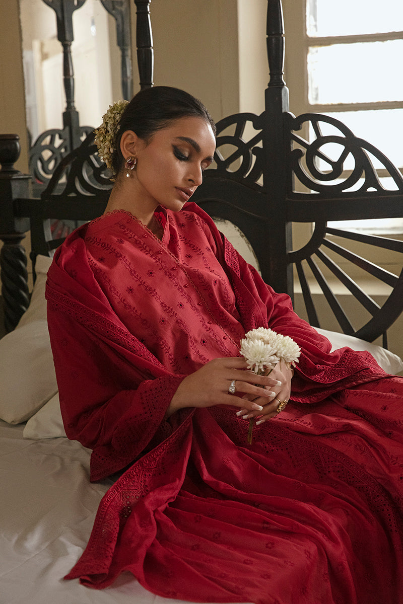 RUBY RED-3PC CHIKANKARI LAWN SUIT | CHIKANKARI LAWN | CROSS STITCH in UK USA UAE online kapraye.com