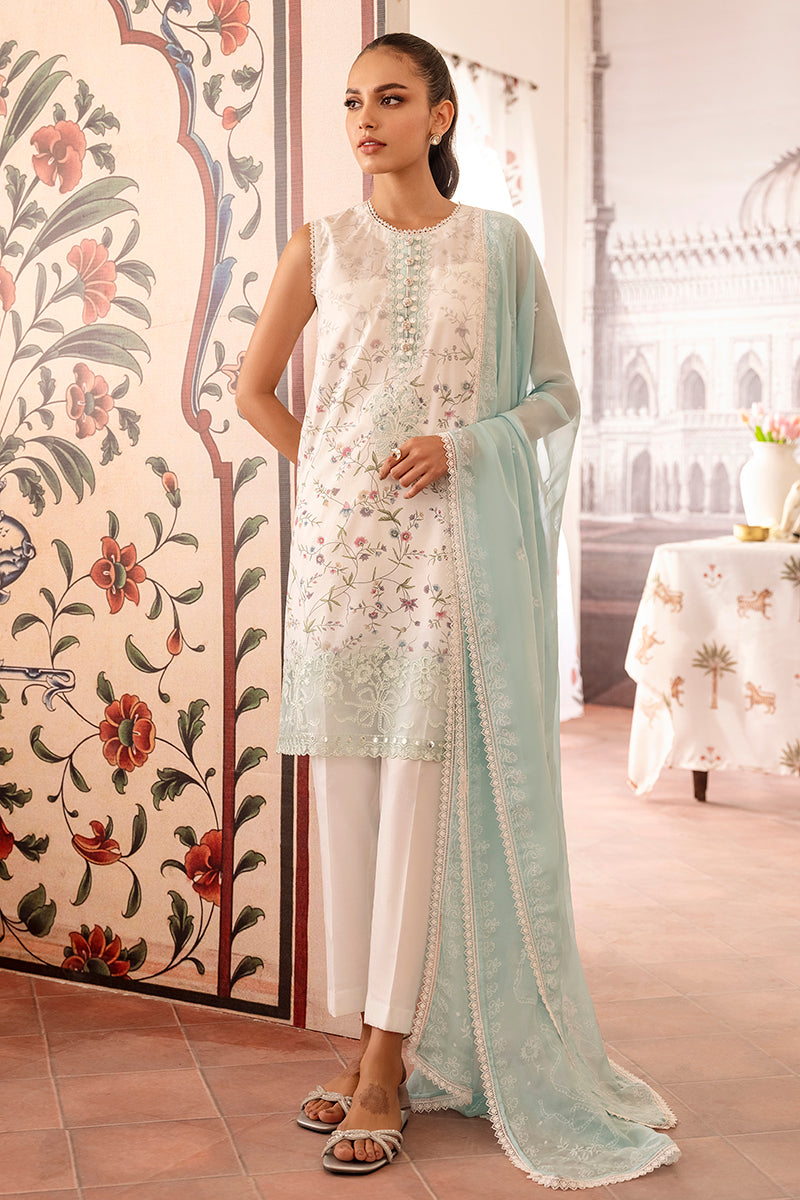 PEARL WHITE-3PC PRINTED LAWN SUIT | EID LAWN | CROSS STITCH in UK USA UAE online kapraye.com