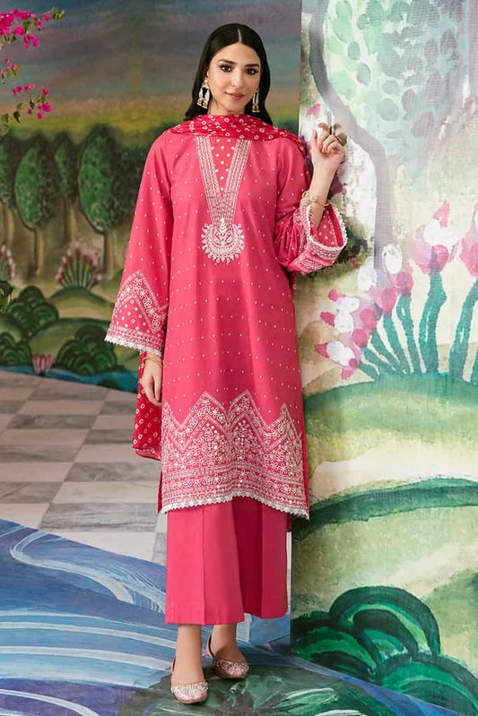 FUCHIA CARNATION-3PC EMBROIDERED LAWN SUIT | EID LAWN-2 | CROSS STITCH in UK USA UAE online kapraye.com