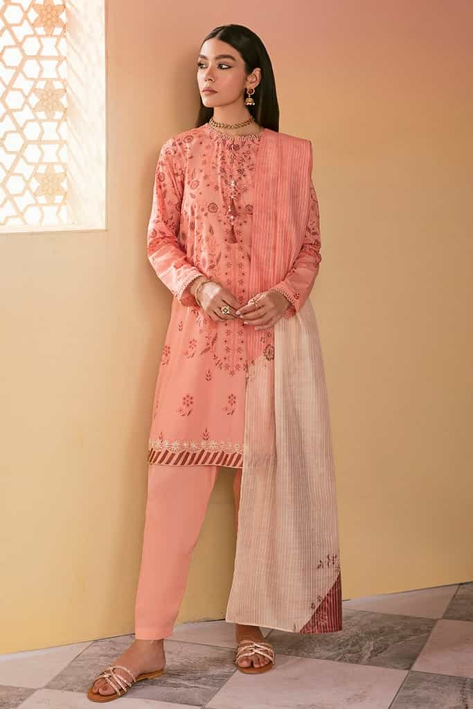 BLUSH PEACH-3PC PRINTED LAWN SUIT | EID LAWN-2 | CROSS STITCH in UK USA UAE online kapraye.com