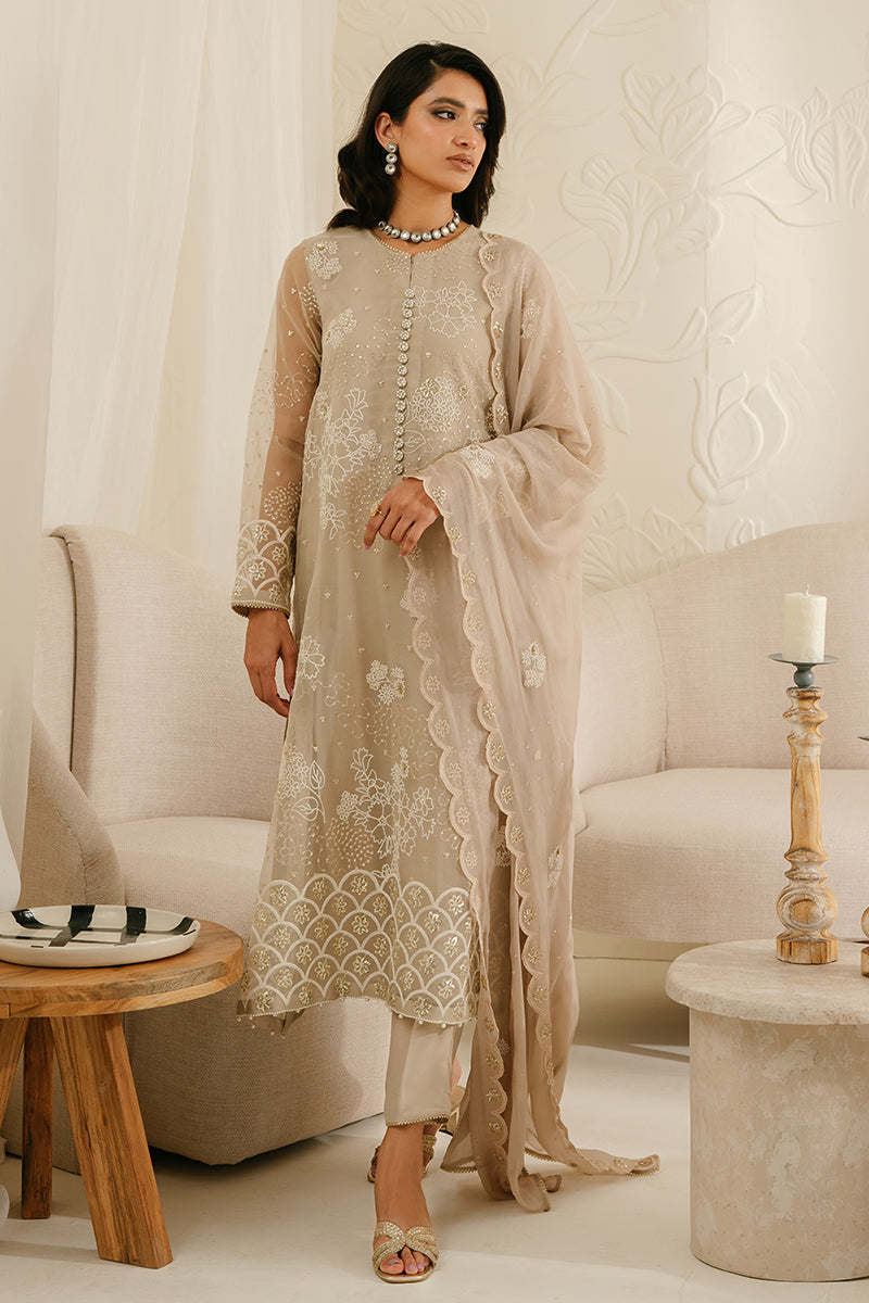 ASH GRAY-4PC ORGANZA EMBROIDERED SUIT || LUXE ATELIER-23 || CROSS STITCH in UK USA UAE online kapraye.com