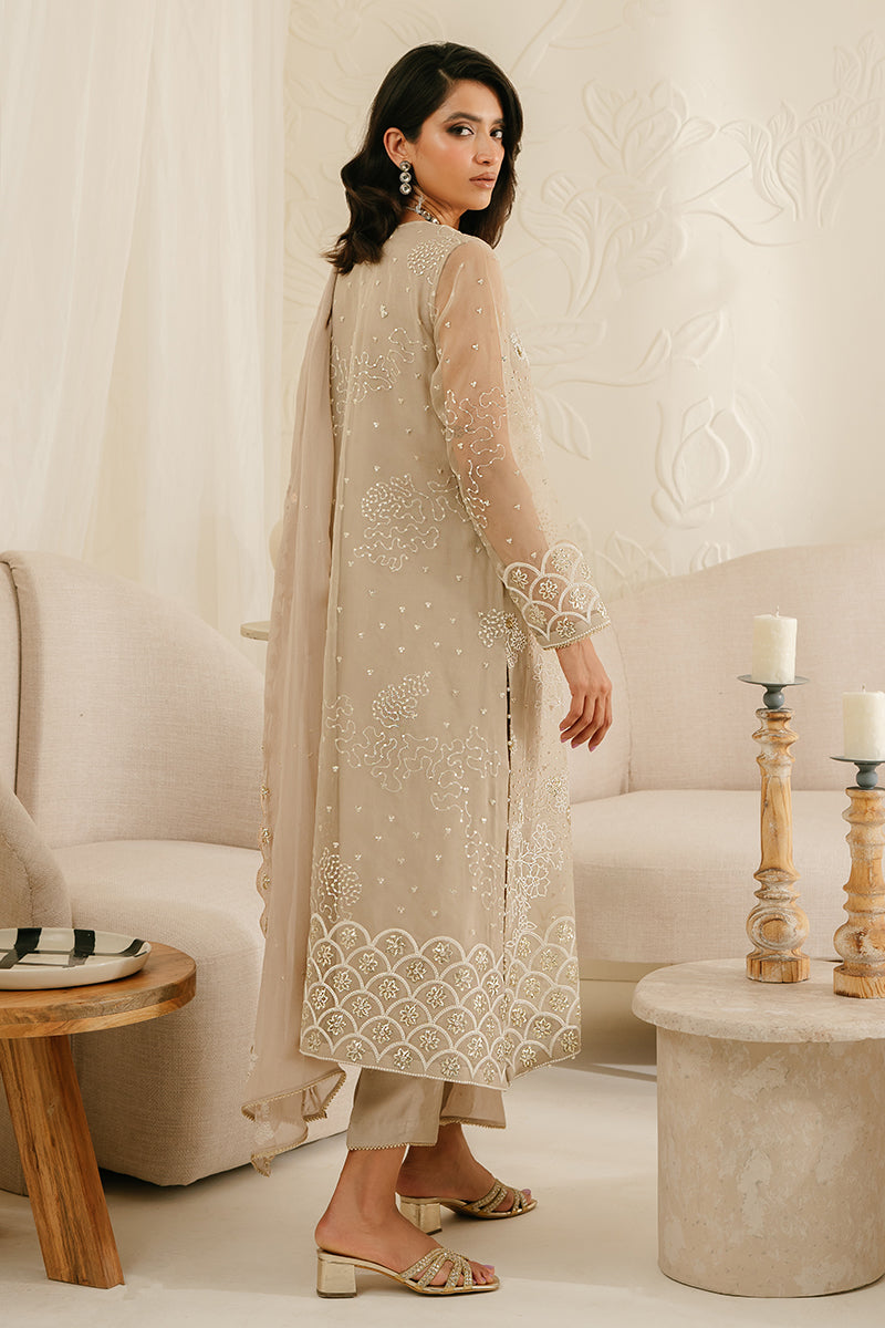 ASH GRAY-4PC ORGANZA EMBROIDERED SUIT || LUXE ATELIER-23 || CROSS STITCH in UK USA UAE online kapraye.com