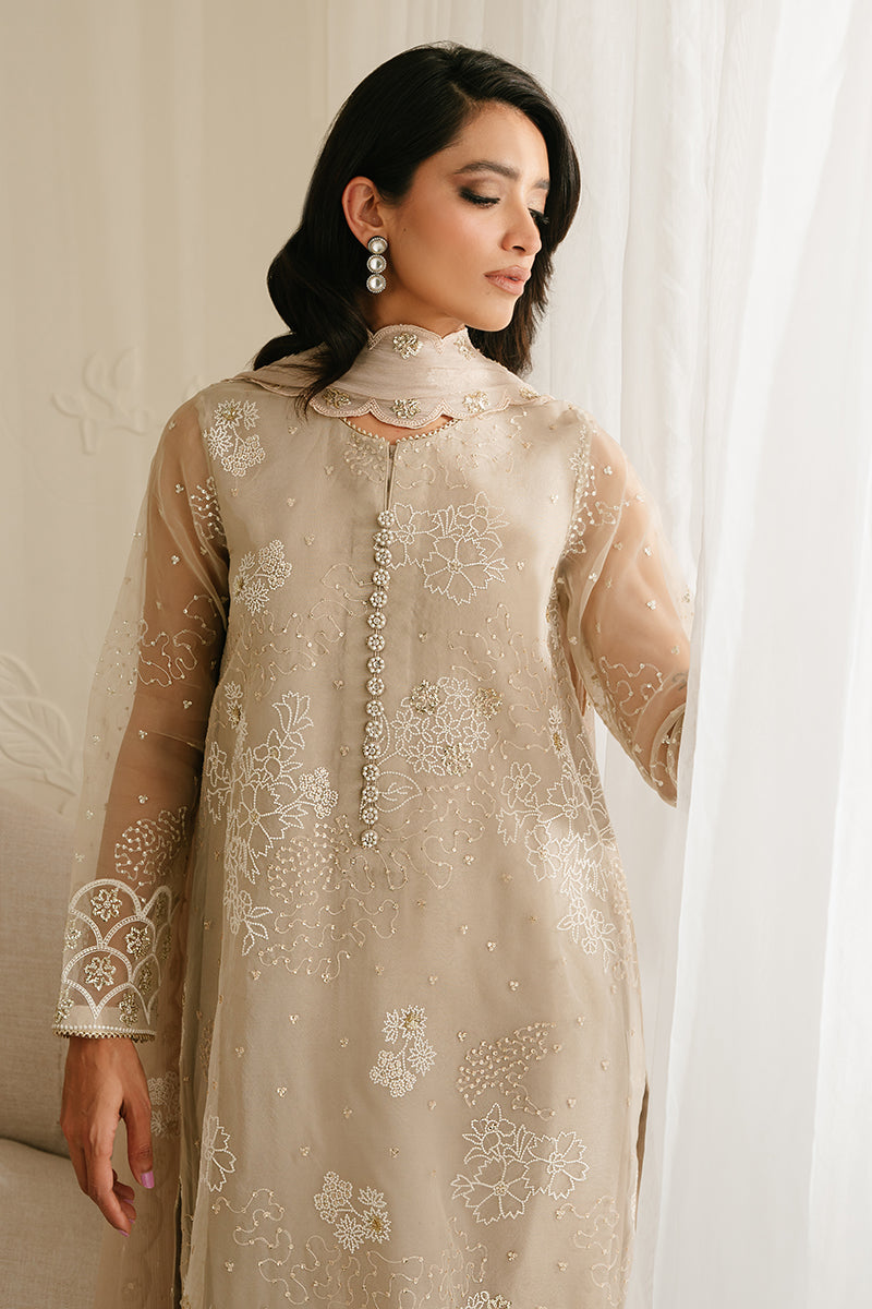 ASH GRAY-4PC ORGANZA EMBROIDERED SUIT || LUXE ATELIER-23 || CROSS STITCH in UK USA UAE online kapraye.com