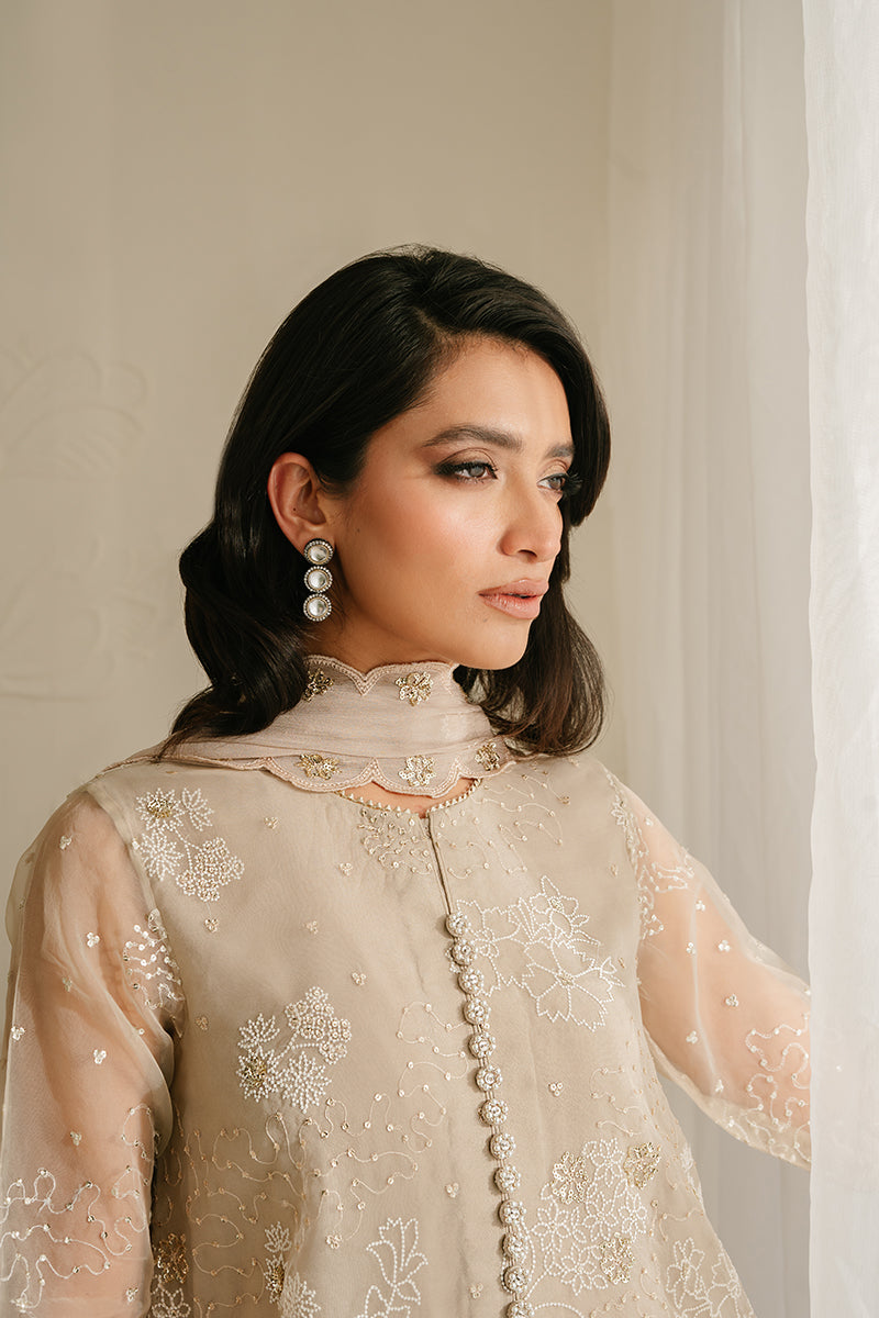 ASH GRAY-4PC ORGANZA EMBROIDERED SUIT || LUXE ATELIER-23 || CROSS STITCH in UK USA UAE online kapraye.com