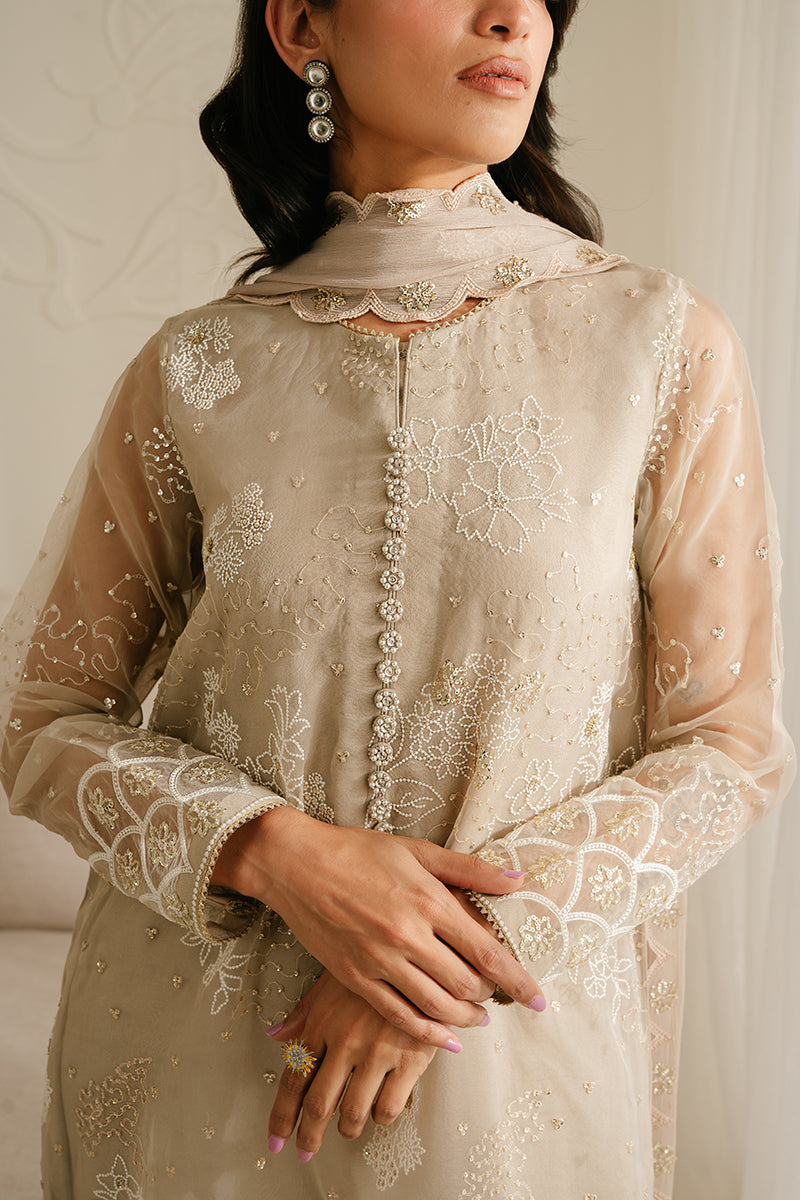 ASH GRAY-4PC ORGANZA EMBROIDERED SUIT || LUXE ATELIER-23 || CROSS STITCH in UK USA UAE online kapraye.com