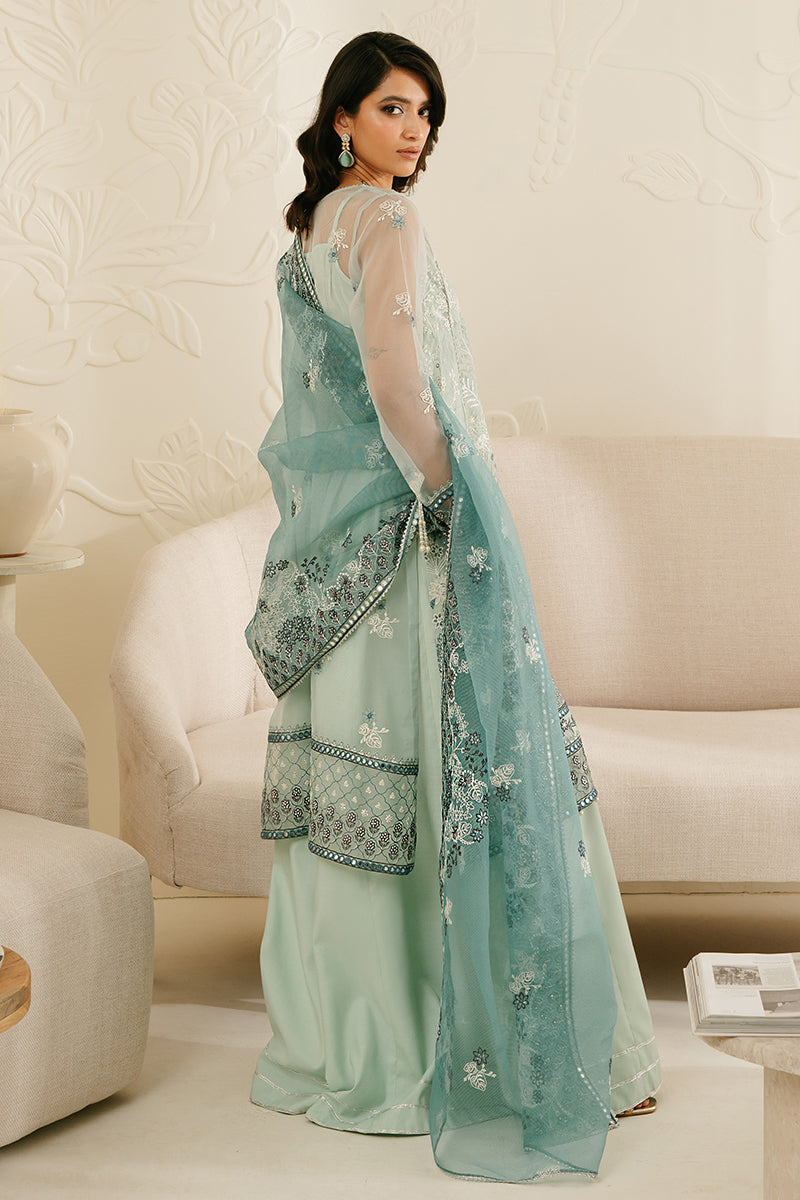 AQUAMARINE AZURE-4PC ORGANZA EMBROIDERED SUIT || LUXE ATELIER-23 || CROSS STITCH in UK USA UAE online kapraye.com