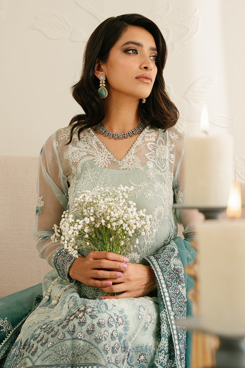 AQUAMARINE AZURE-4PC ORGANZA EMBROIDERED SUIT || LUXE ATELIER-23 || CROSS STITCH in UK USA UAE online kapraye.com