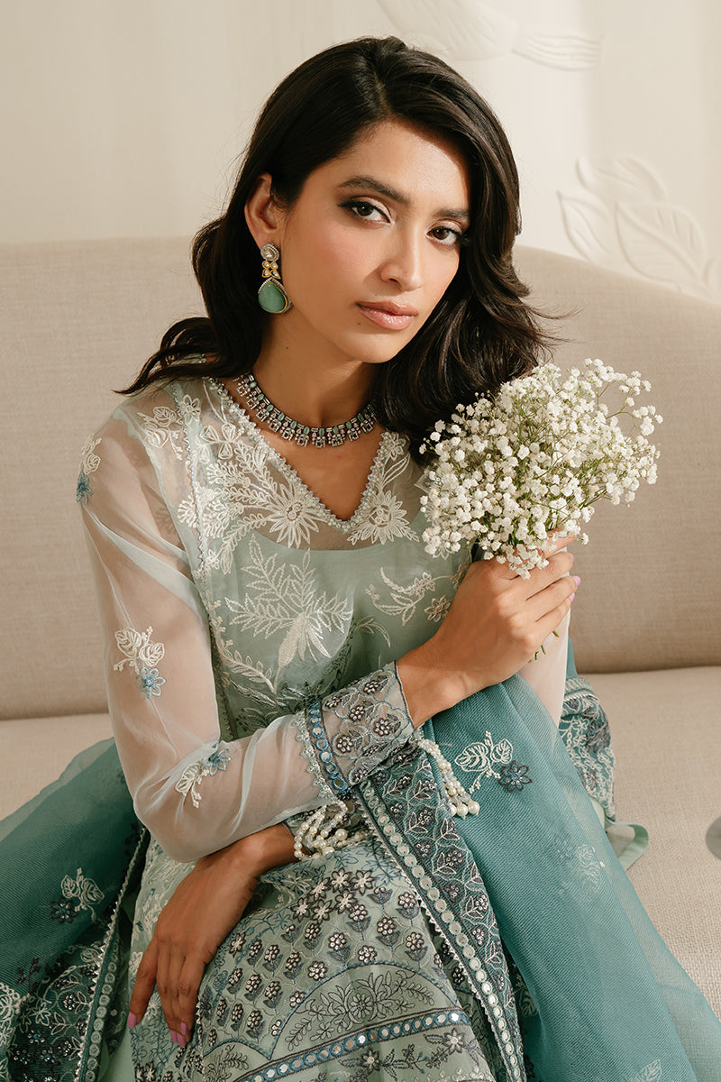 AQUAMARINE AZURE-4PC ORGANZA EMBROIDERED SUIT || LUXE ATELIER-23 || CROSS STITCH in UK USA UAE online kapraye.com